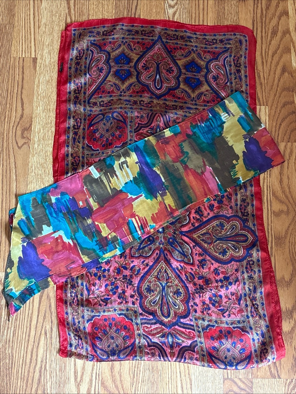 Pashmina & Silk Mulberry 100% Silk Long Paisley Scarf Purna Red & Express Scarf